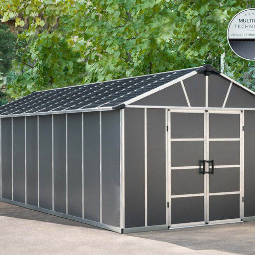 Palram Canopia Yukon 11 ft. x 21.3 ft. Shed Kit With Floor - Dark Grey