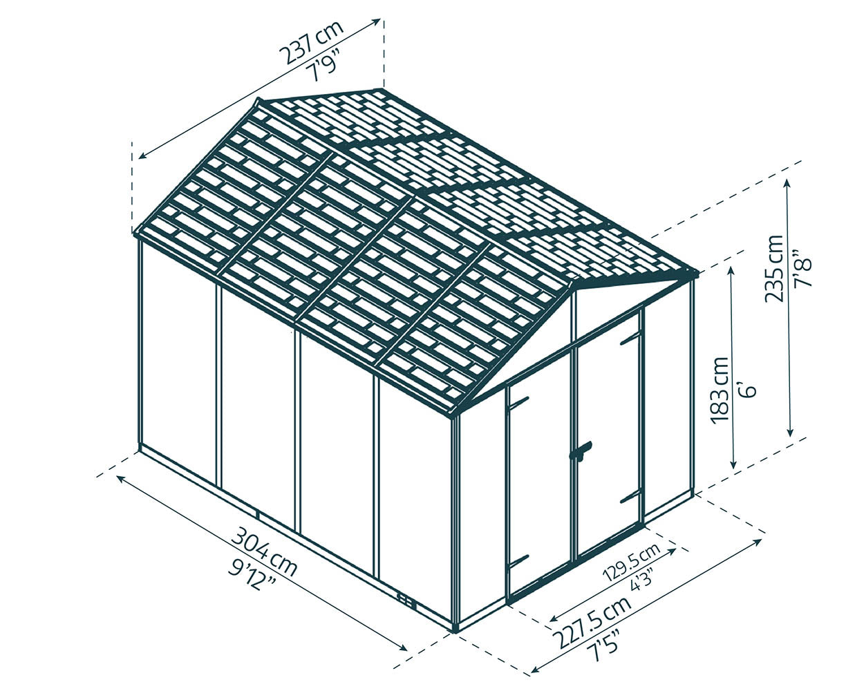 Palram Canopia Rubicon 8 ft. x 10 ft. Shed With Floor - Dark Grey Panels - Image 3